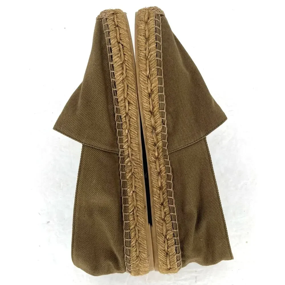 Saint Laurent YSL Cassandre Espadrilles Womens 39.5 Khaki Canvas Flats